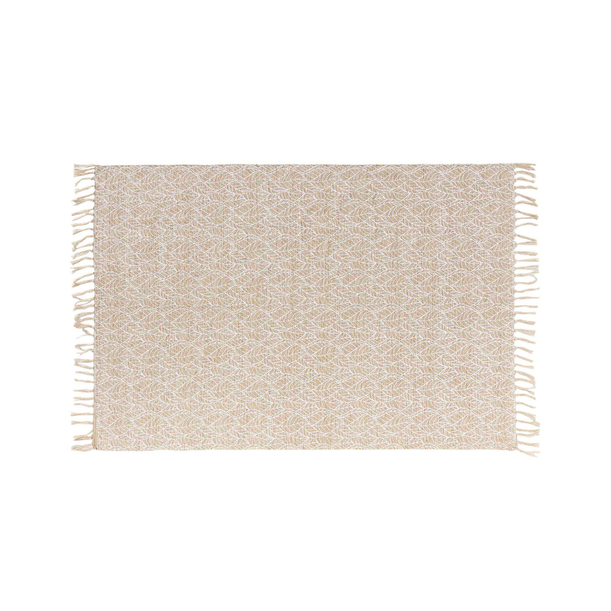 Tapis rectangulaire finition franges, motif feuillage