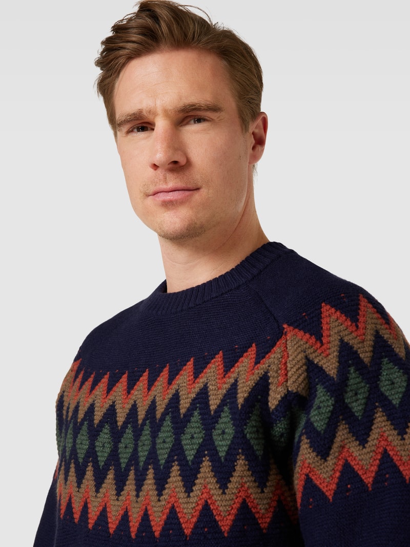 Strickpullover mit Norwegermuster Modell 'geo' in marineblau