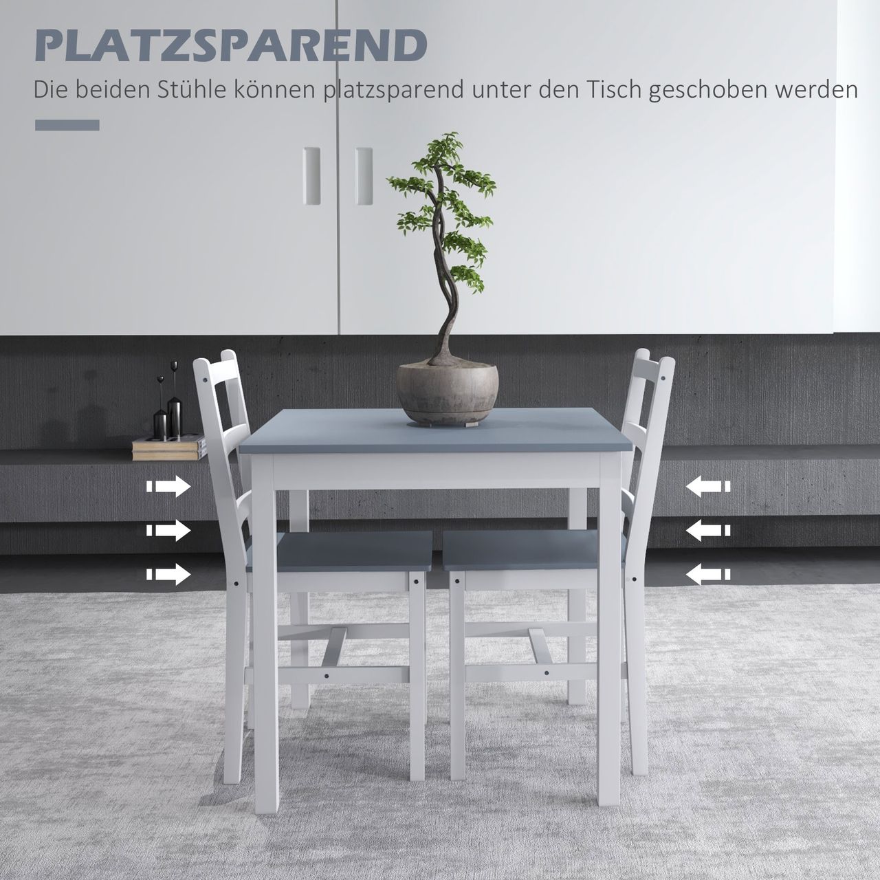 HOMCOM Essgruppe 3er-Set, Esstisch mit 2 Stühlen, Küchentisch-Set für 2 Personen