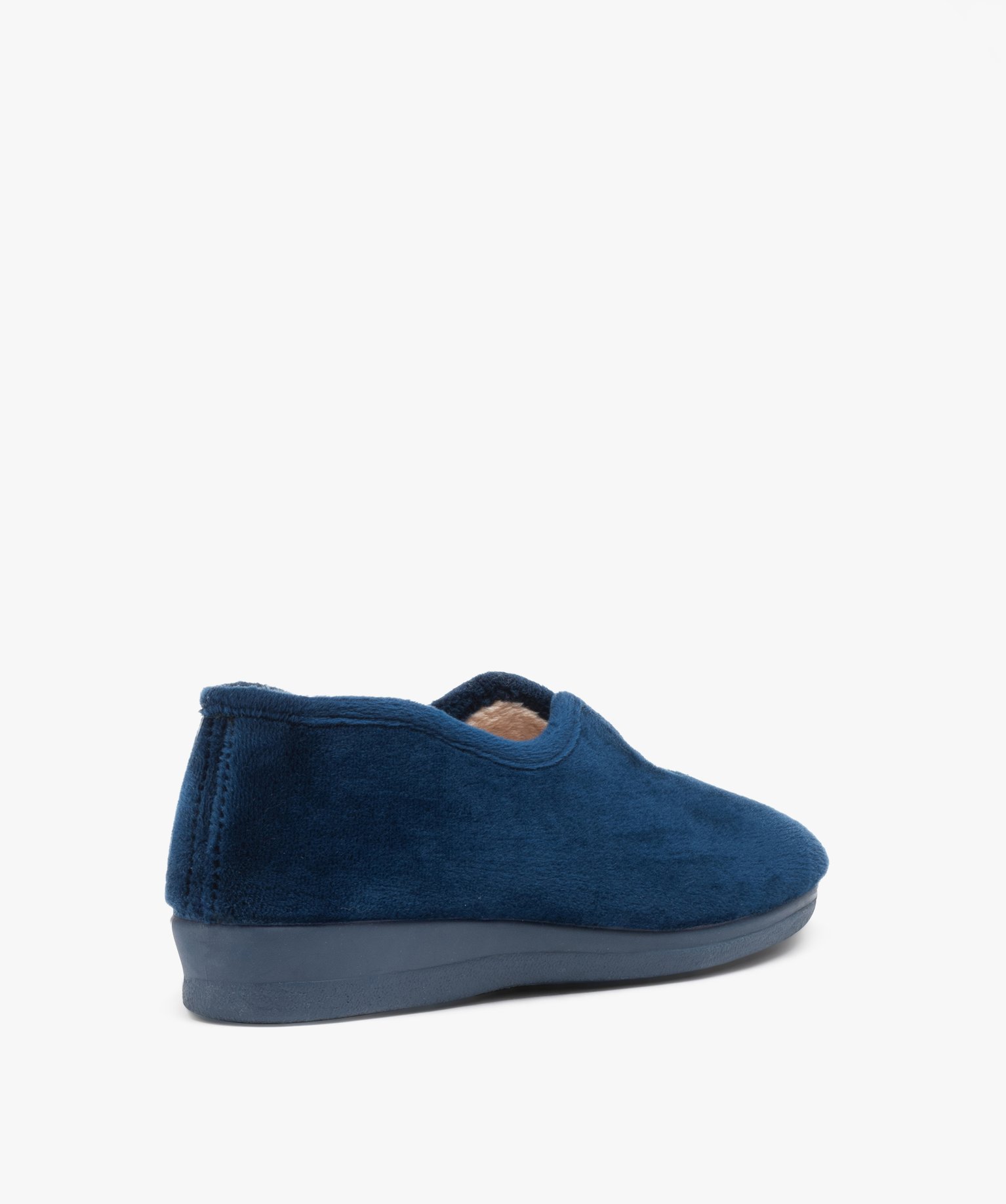 Chaussons femme pantoufles en velours uni à semelle compensée marine | GEMO
