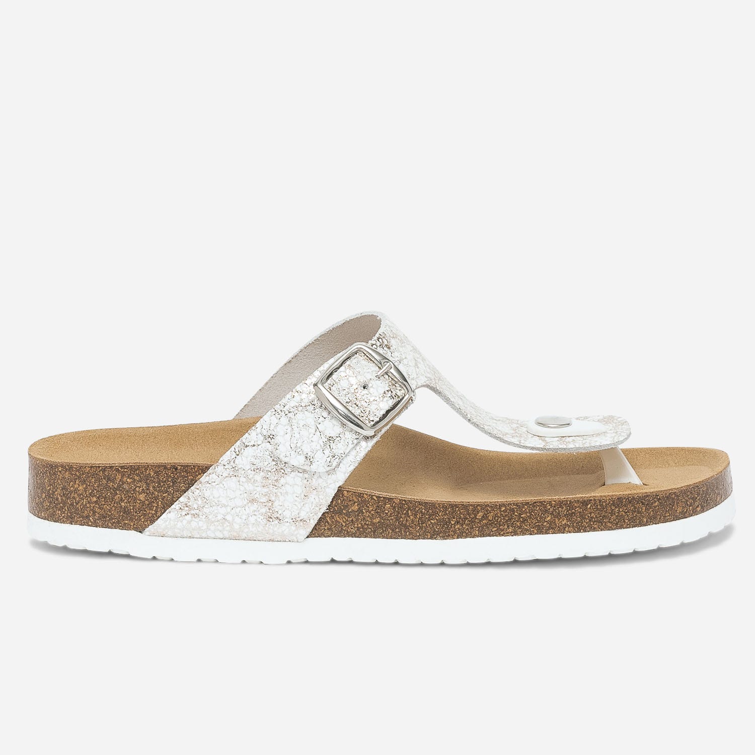 Mule-tong anatomique blanche en cuir avec détails dorés