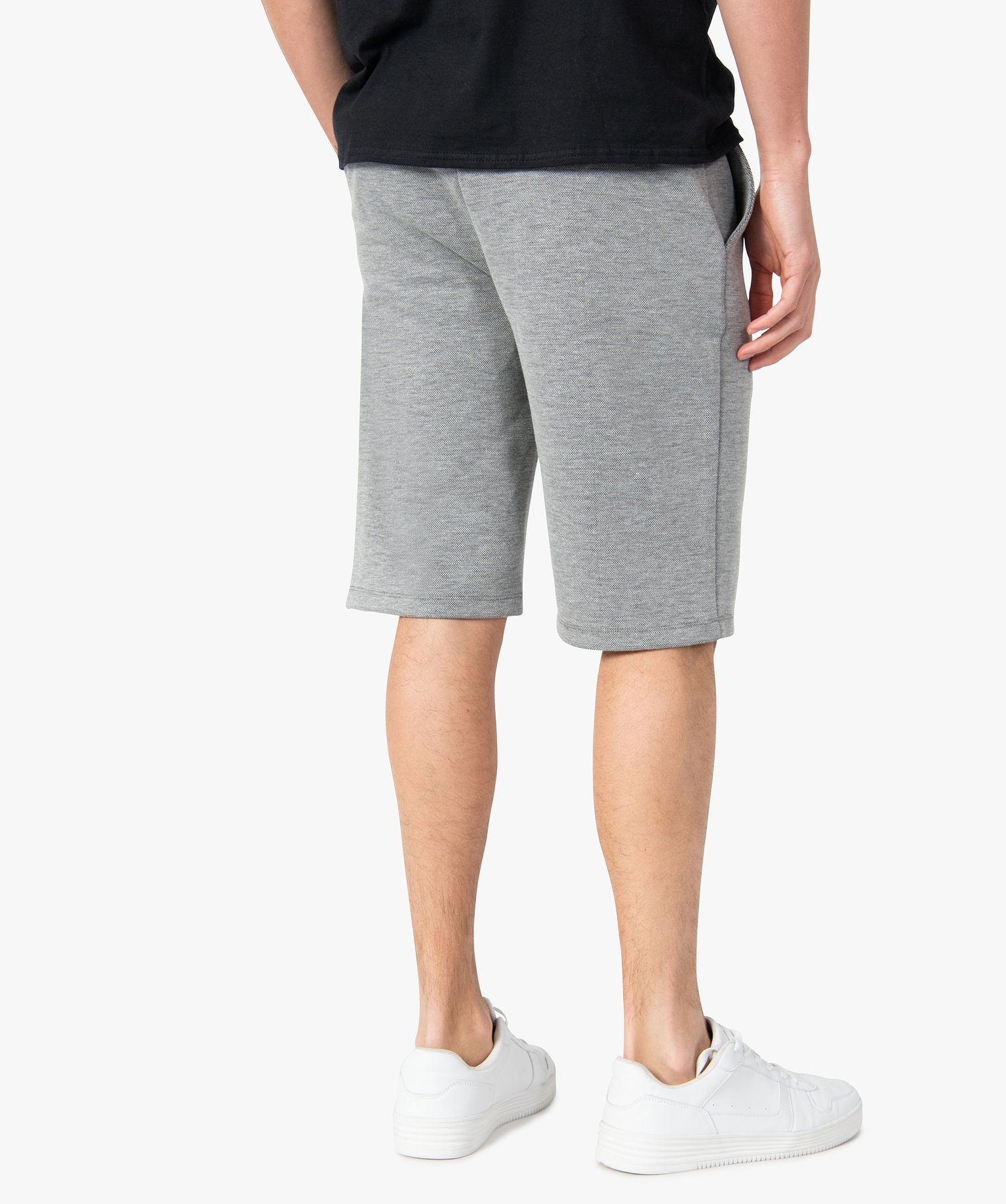 Bermuda homme en maille chinée et taille élastiquée blanc | GEMO