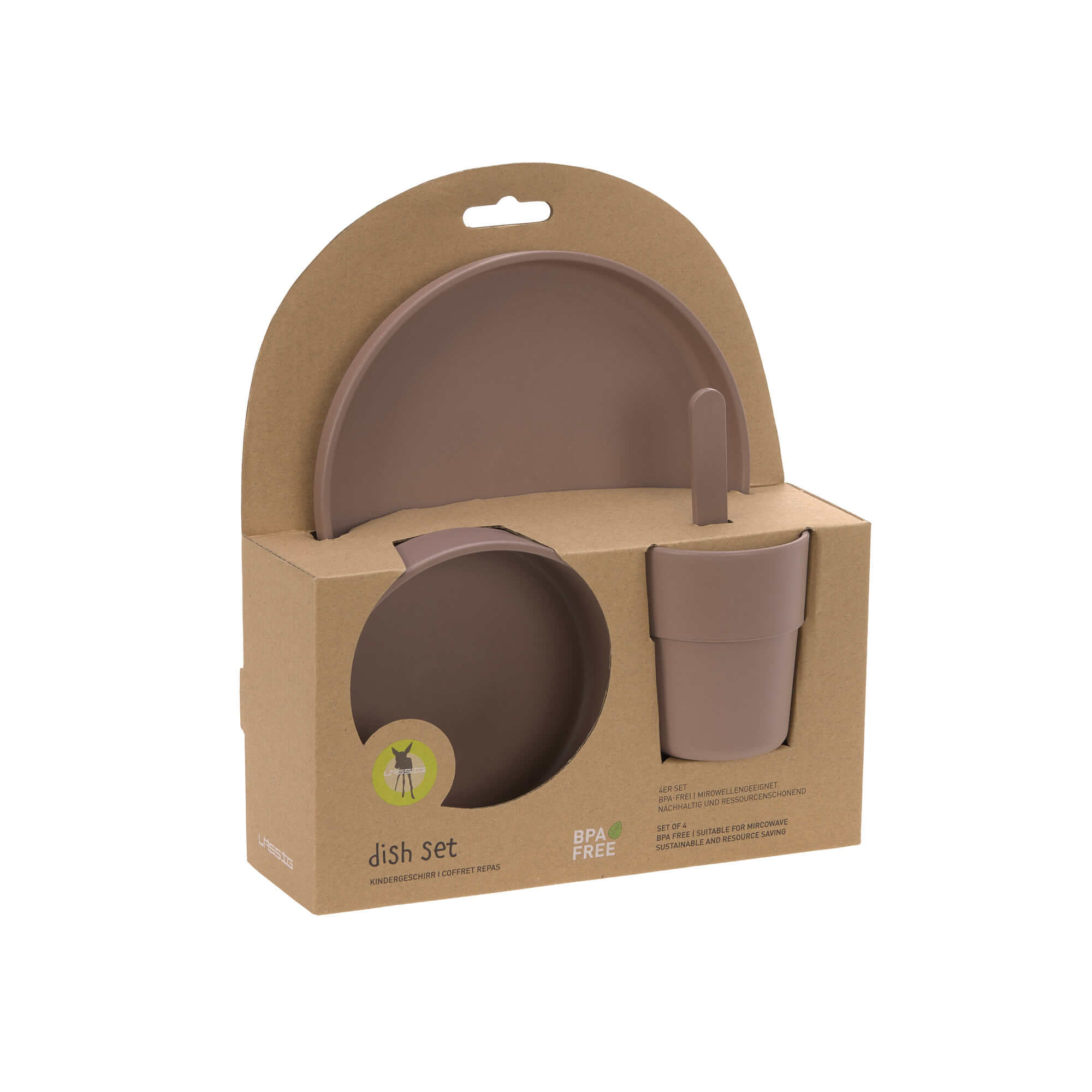 Kindergeschirr Set (Teller - Schüssel - Becher - Löffel), Uni Choco