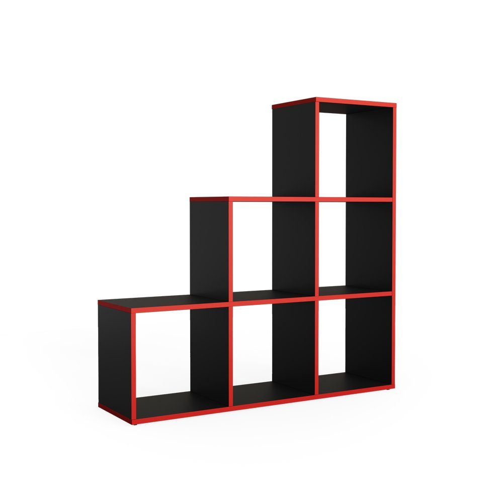 Vicco Raumteiler Treppenregal Stufenregal 6 Fächer Schwarz Rot
