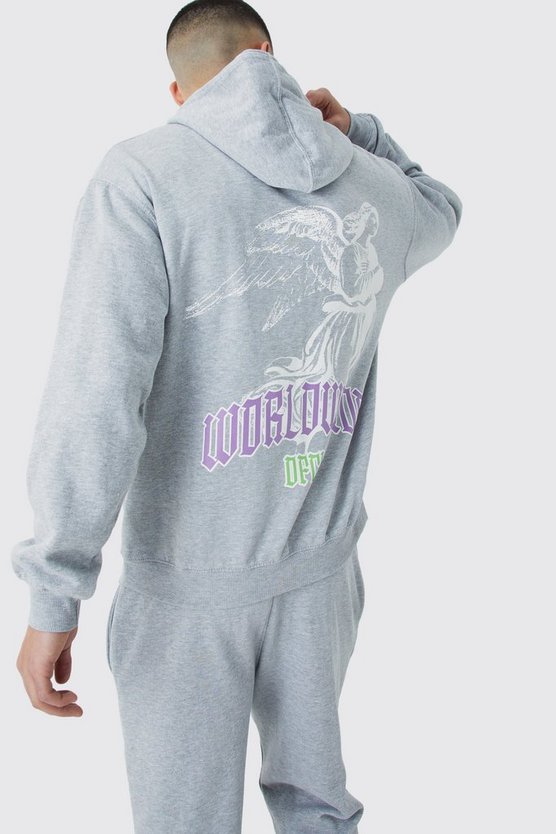 Oversize Trainingsanzug mit Print und geteiltem Saum