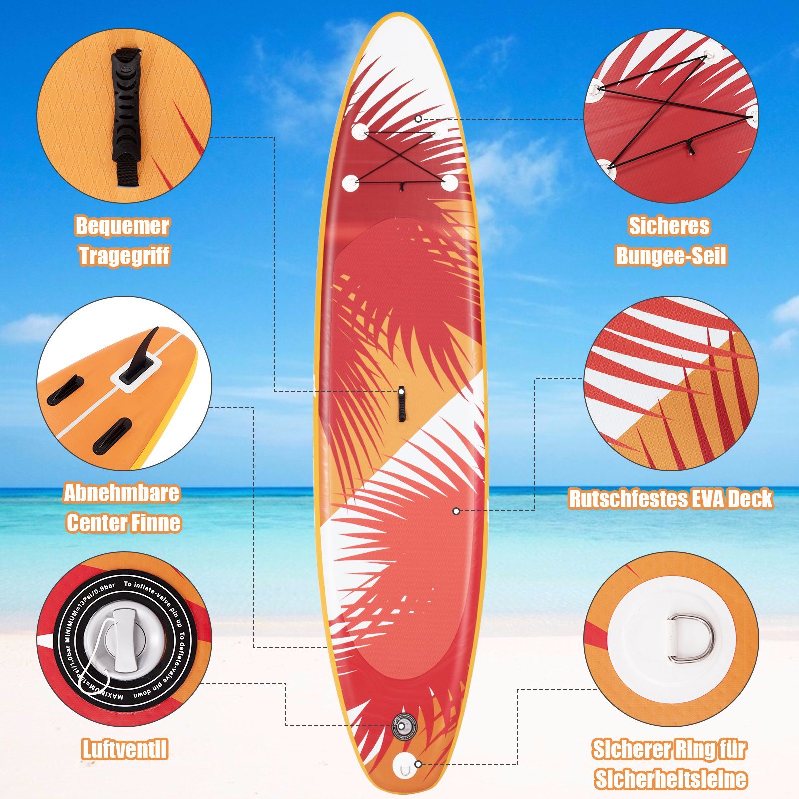 COSTWAY SUP-Board Stand Up Paddle Board, 325cm bis 170kg, mit Pumpe