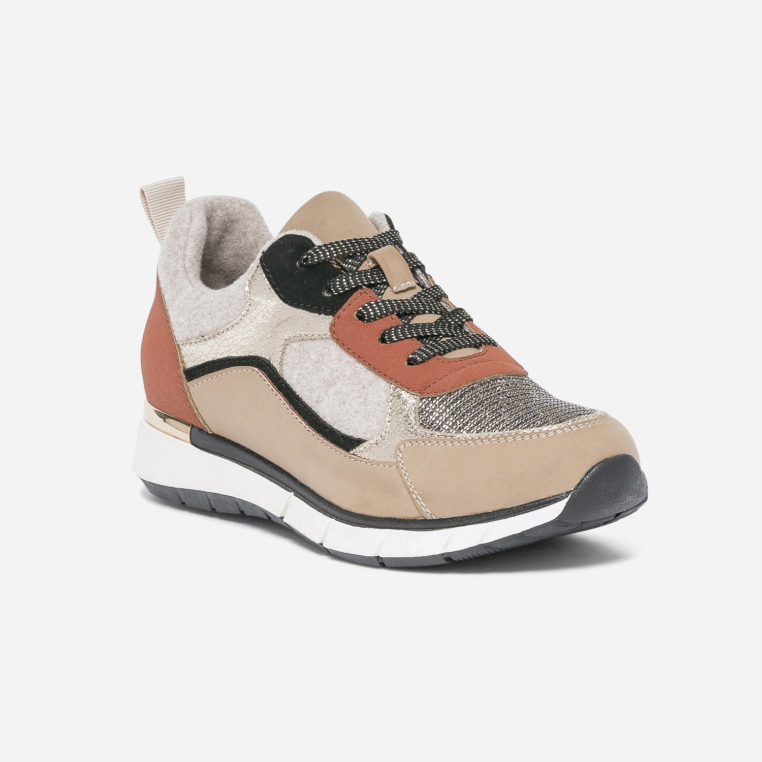 Tennis TEXTO beige, brique, dorée et noire