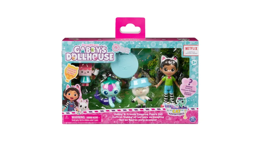 Gabby's Dollhouse, Camping Figuren Set, Gabby mit 3 Katzenfiguren