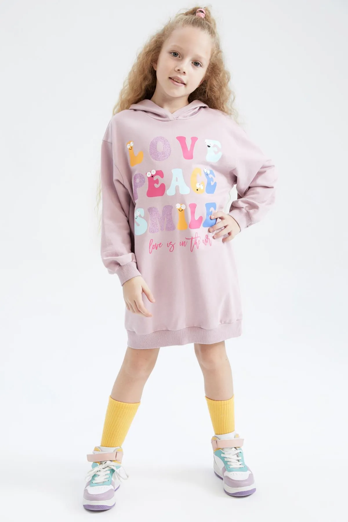 DeFacto  Bedrucktes Sweatshirt-Kleid mit Kapuze für Mädchen