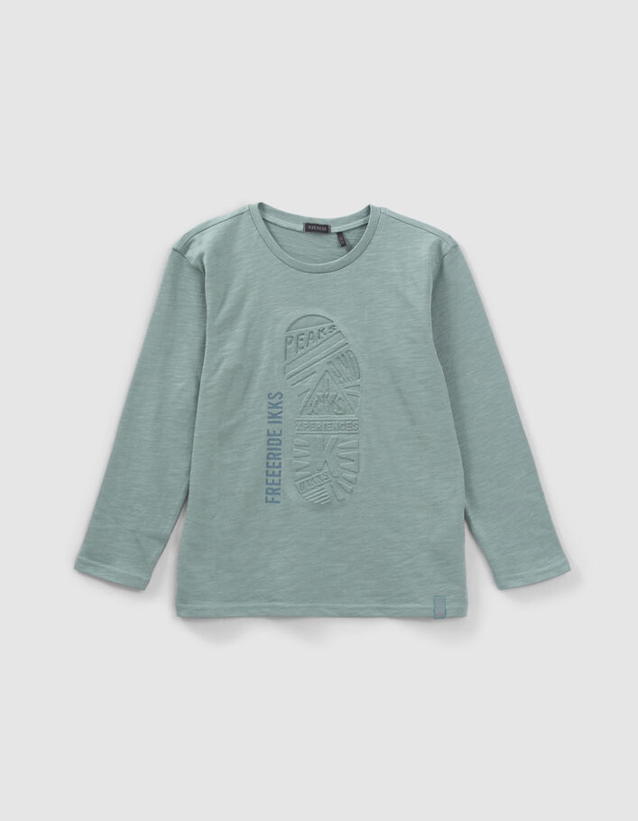 T-shirt vert visuel empreinte pas embossé garçon