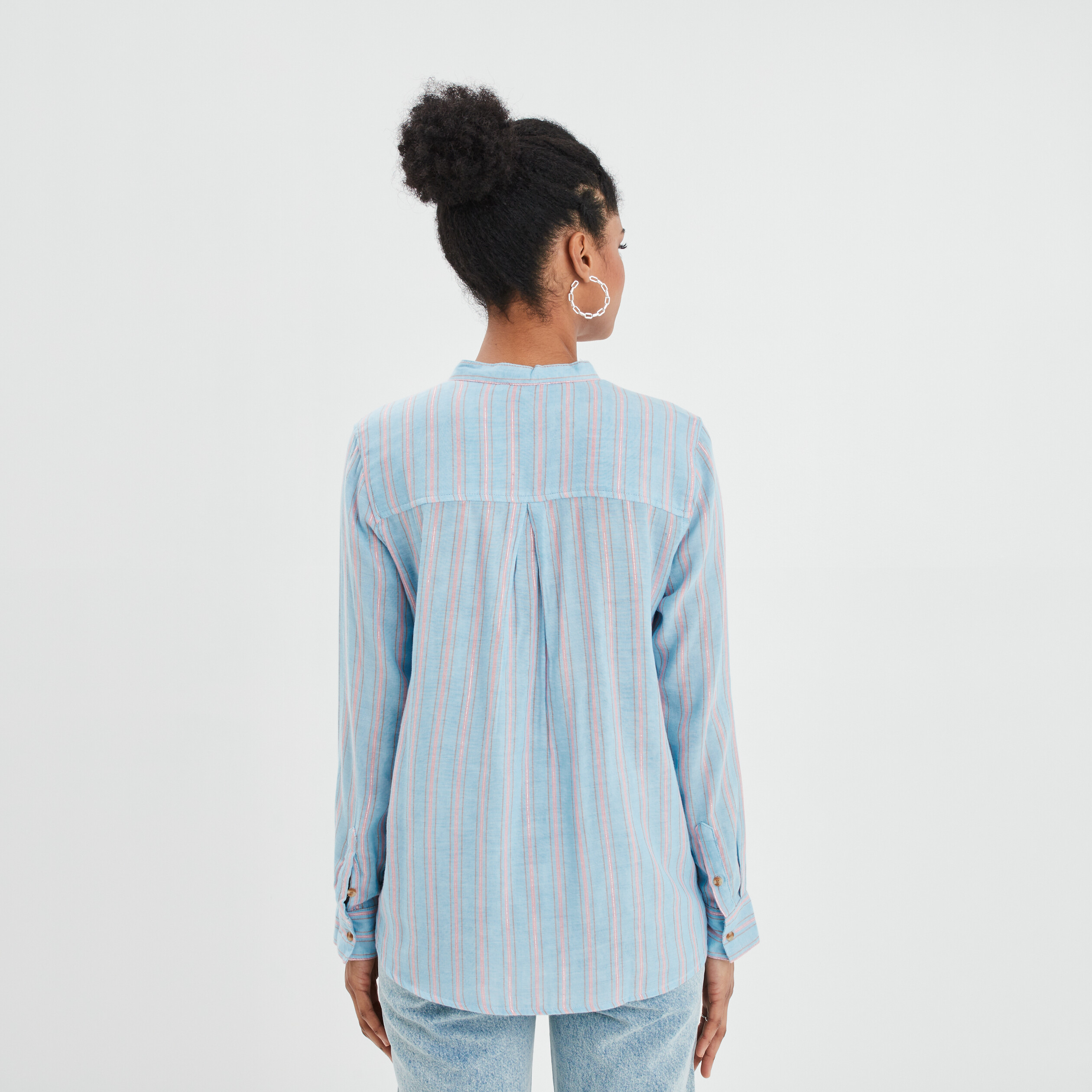 Chemise manches longues col mao bleu clair femme | La Halle