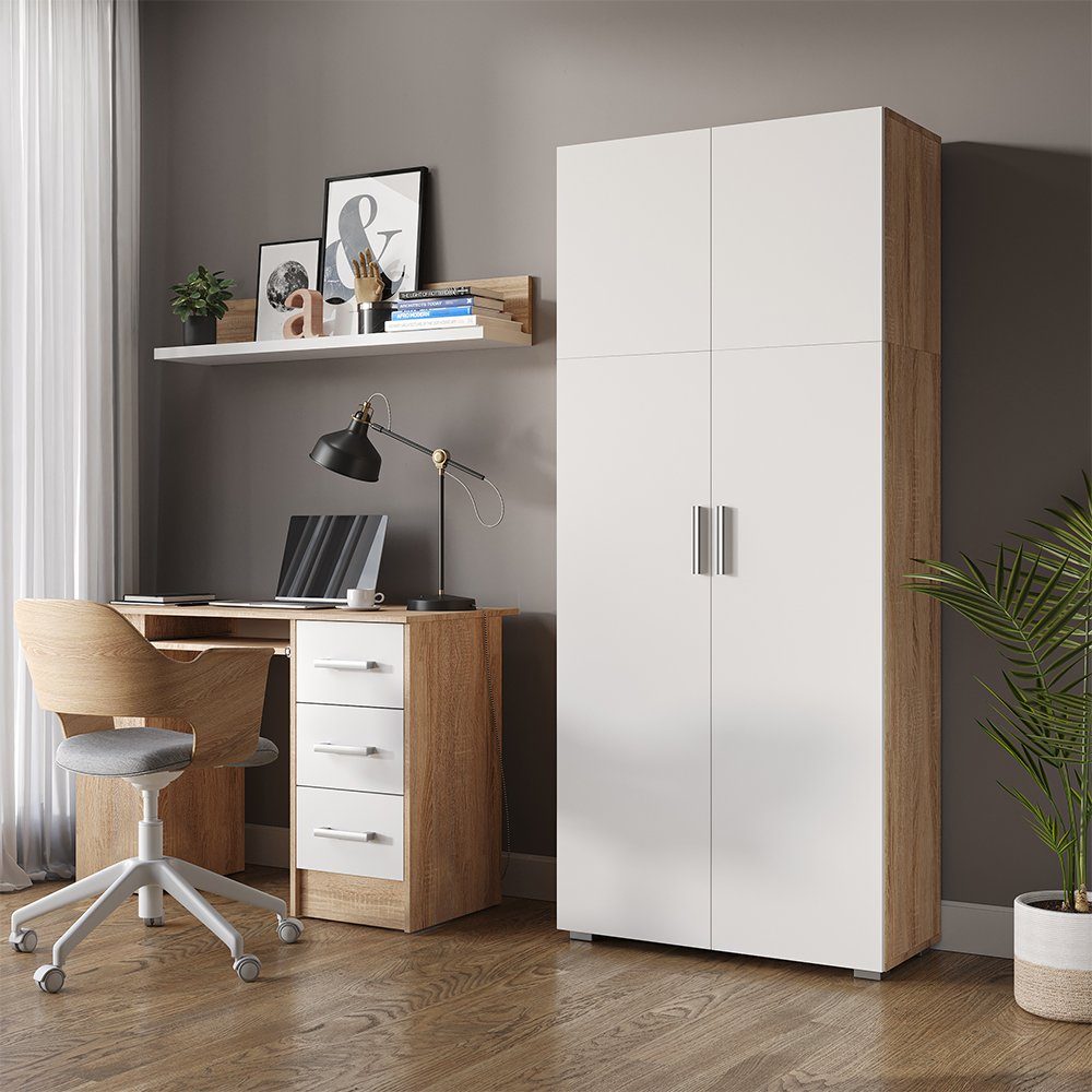 Vicco Aktenschrank Mehrzweckschrank Büroschrank FRANK Weiß / Sonoma