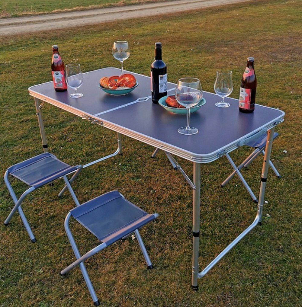 BruKa Campingtisch Klappbarer Campingtisch CAMPIXX mit 4 Hockern Tisch Klapptisch