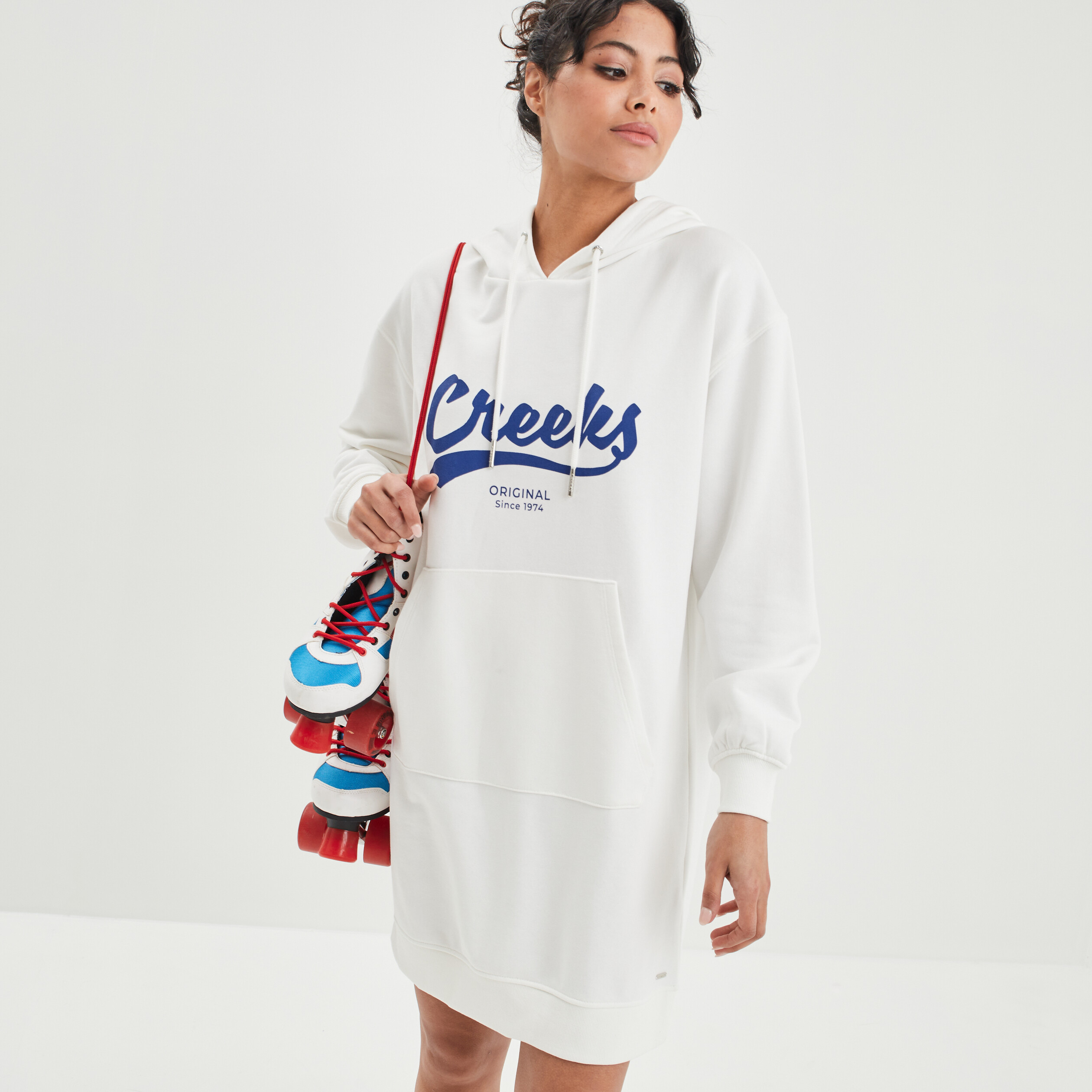 Robe sweat droite à capuche Creeks ivoire femme | La Halle