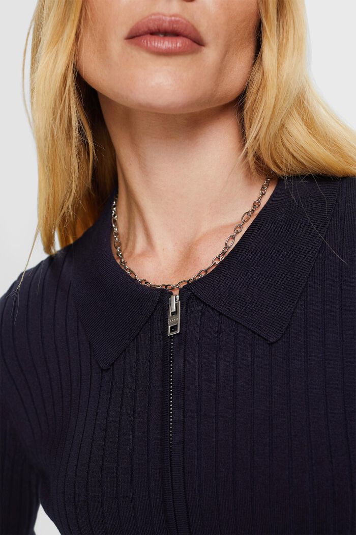 Rippstrick-Cardigan mit Zipper und Polokragen