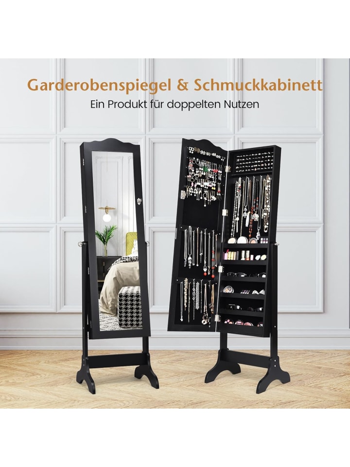 COSTWAY Schmuck mit Ganzkörperspiegel in Schwarz günstig kaufen onesize