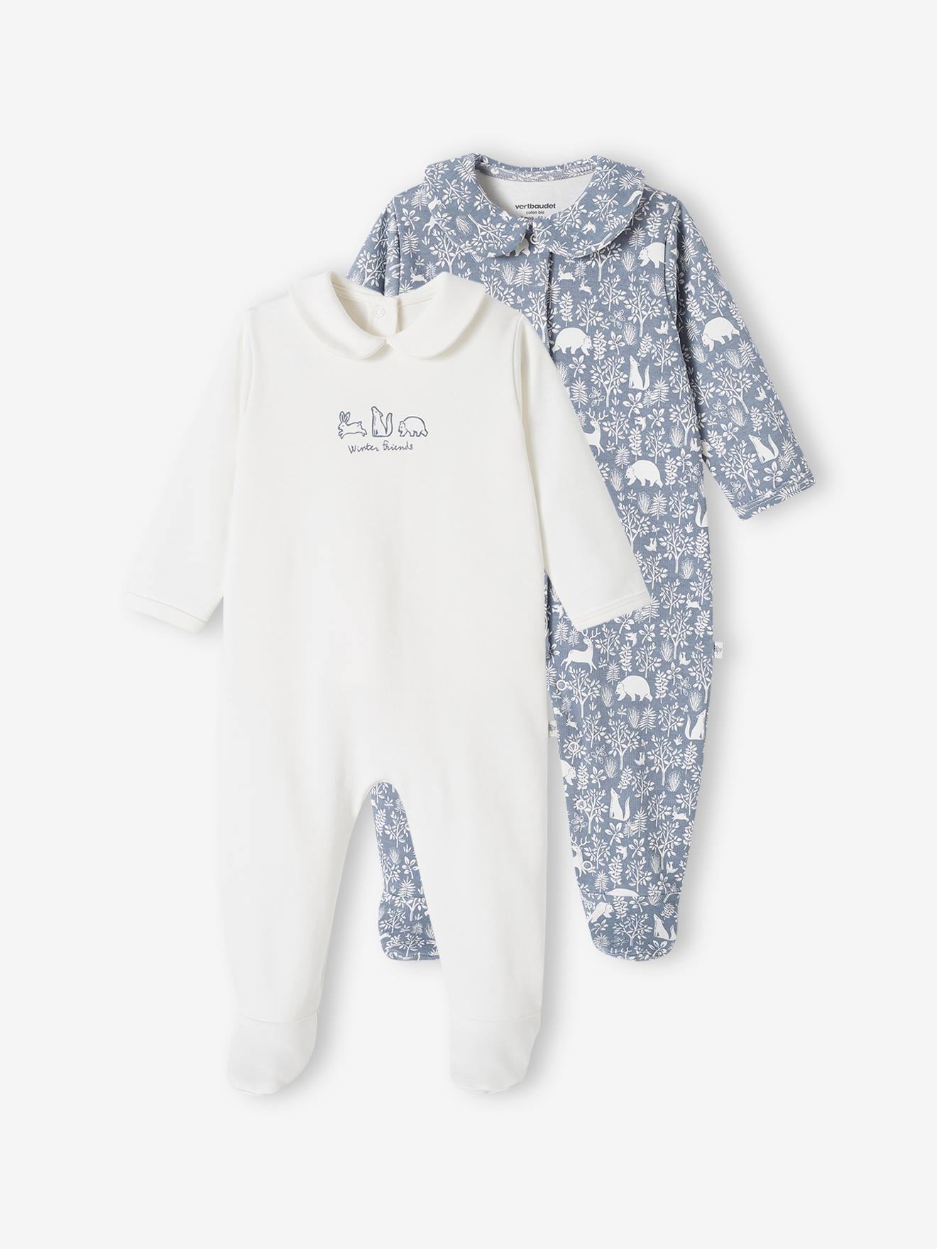 Vertbaudet 2er-Pack Baby Strampler, Bio-Baumwolle - jeansblau