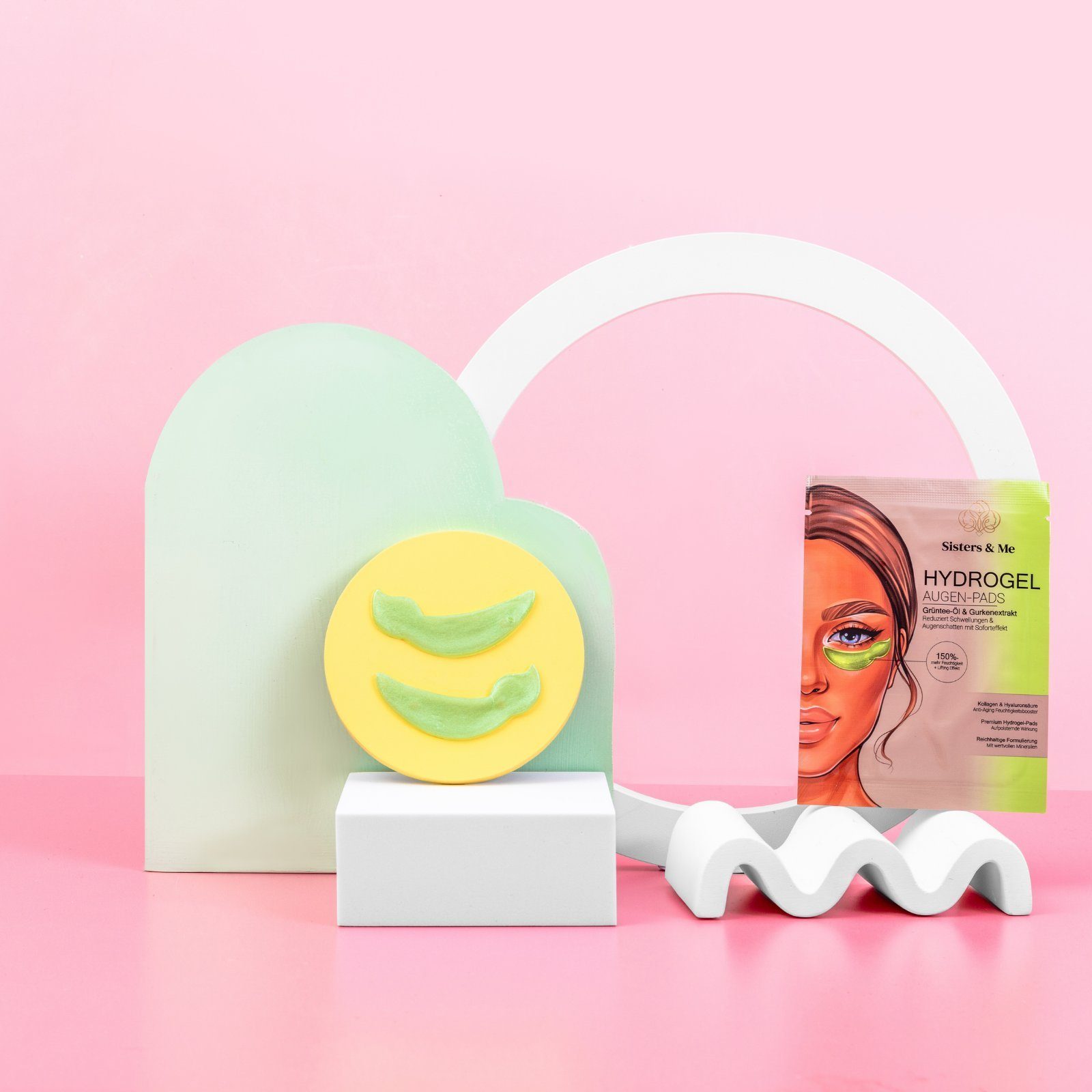 Sisters & Me Augenpads Sisters & Me Eye Bomb Set, Vegan, Hydrogel Augen Pads Set gegen Augenringe & Tränensäcke, Hochdosiert, Hyaluronsäure Serum und Collagen, Premium Anti-Aging Augenpads, 9-tlg.