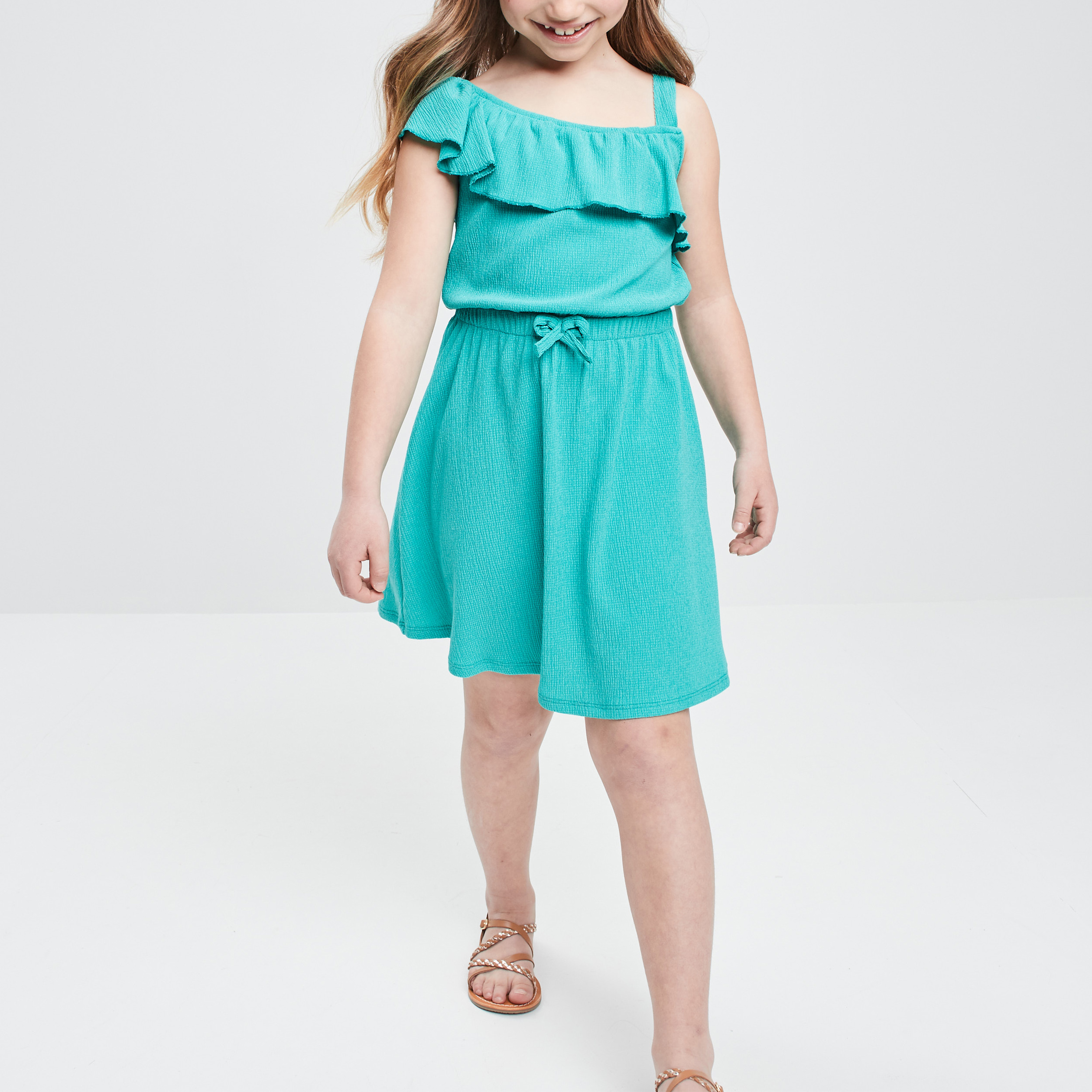 Robe évasée asymétrique vert émeraude fille | La Halle
