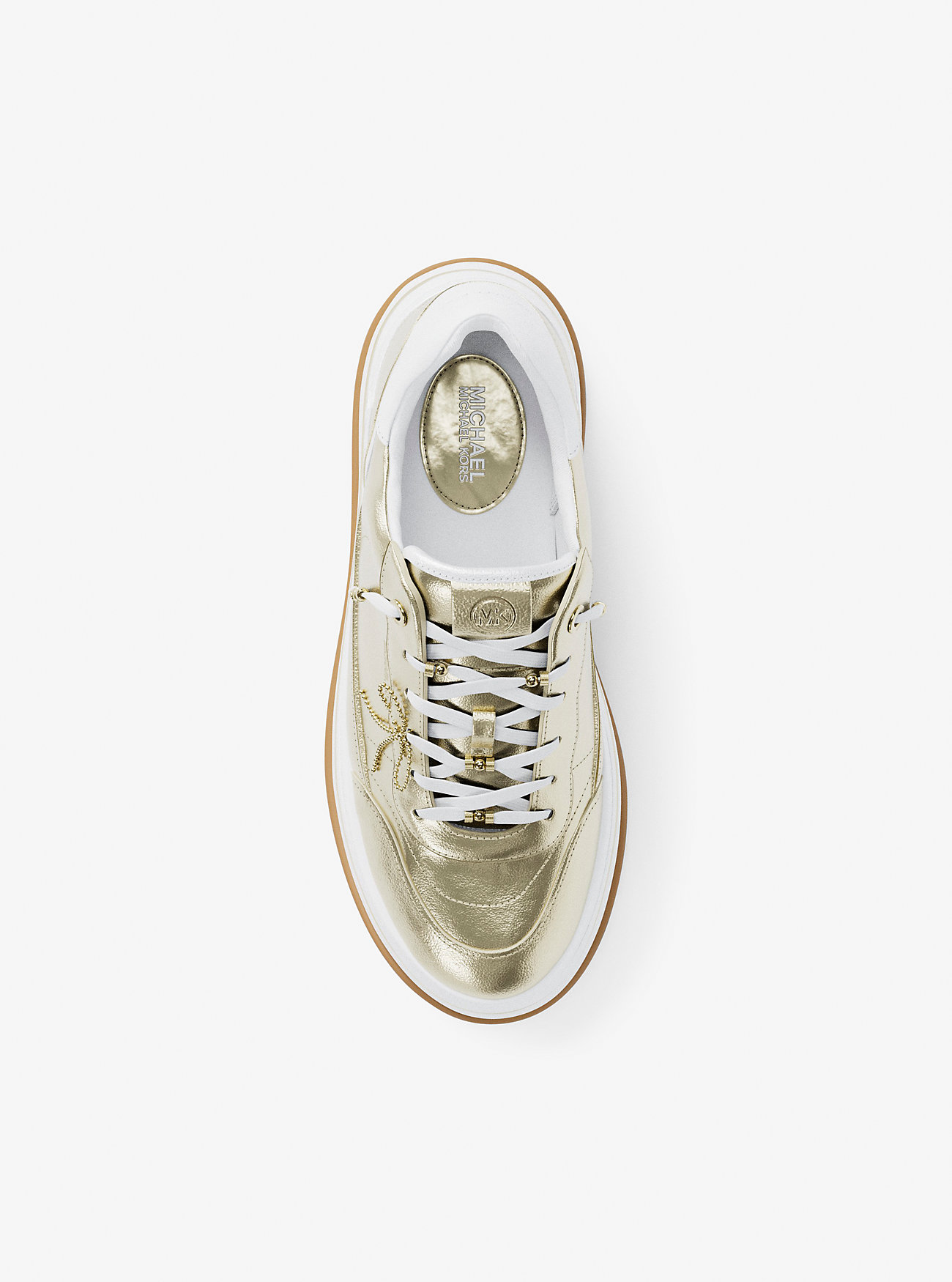 Hayes Embellished Metallic Leather Platform Sneaker - PALE GOLD