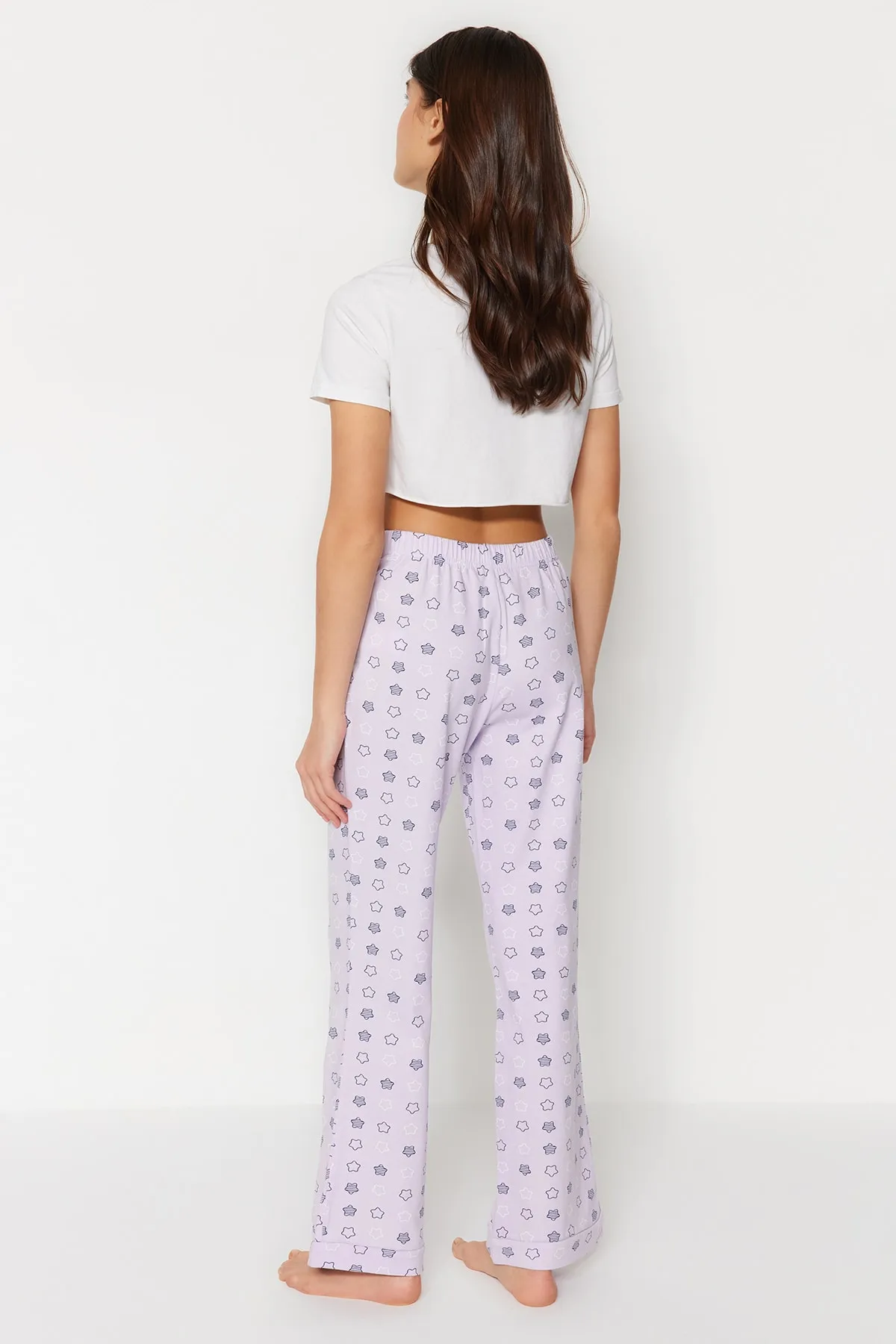 Trendyol Collection  Gestrickte Pyjamahose aus Baumwolle mit Sternenmuster in Flieder THMSS23PJ00003
