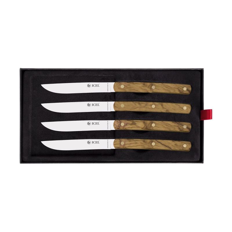 ICEL - 4-teiliges Steakmesser-Set, mit Olivenholzgriff