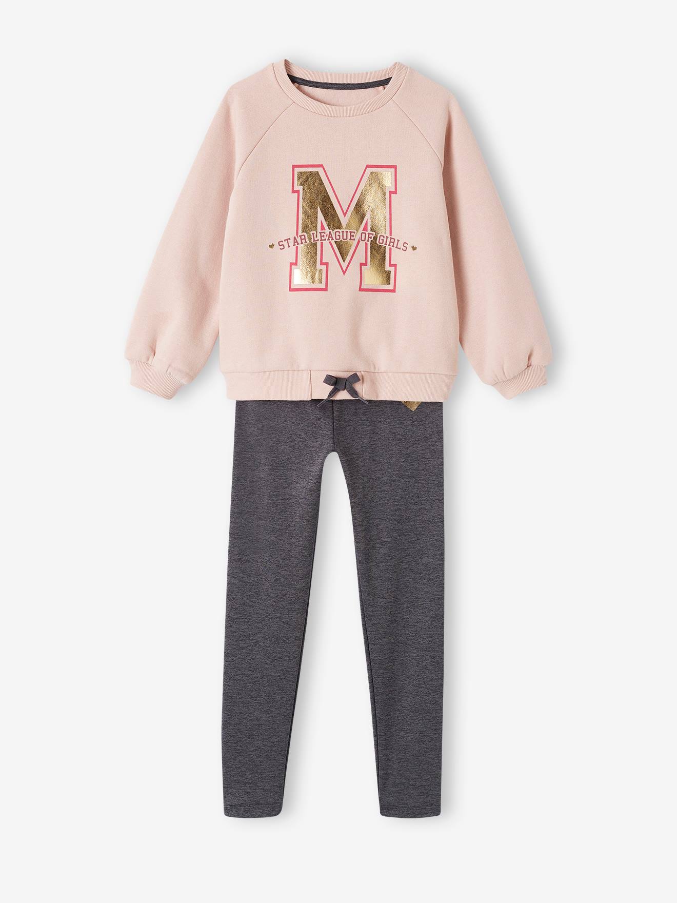 Ensemble sport sweat en molleton + legging matière technique fille vert