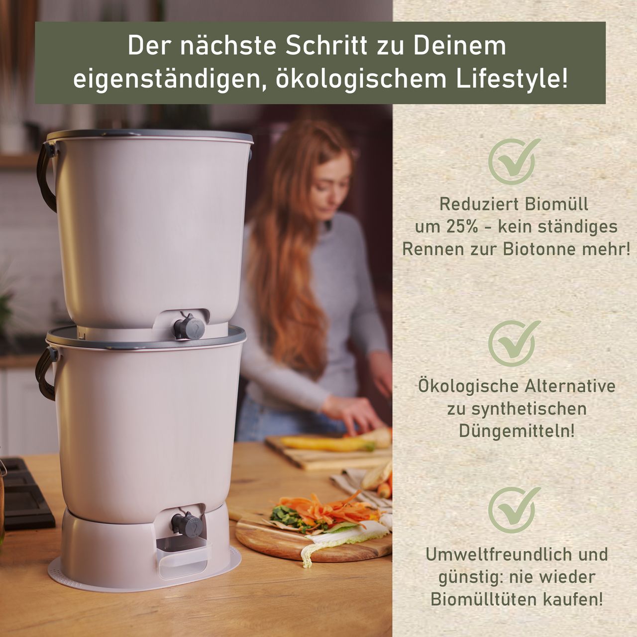 Lemodo Bokashi Starter Set mit 2 Bokashi Eimer, grau