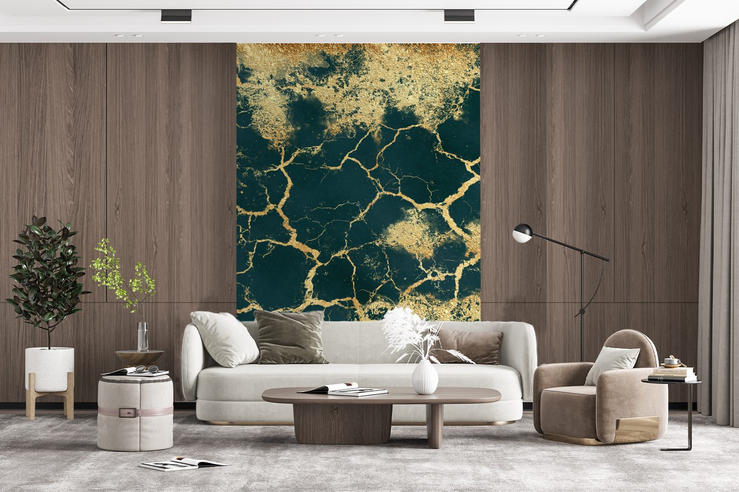 MuchoWow Fototapete Gold - Marmor - Grün, Matt, bedruckt, (3 St), Montagefertig Vinyl Tapete für Wohnzimmer, Wandtapete
