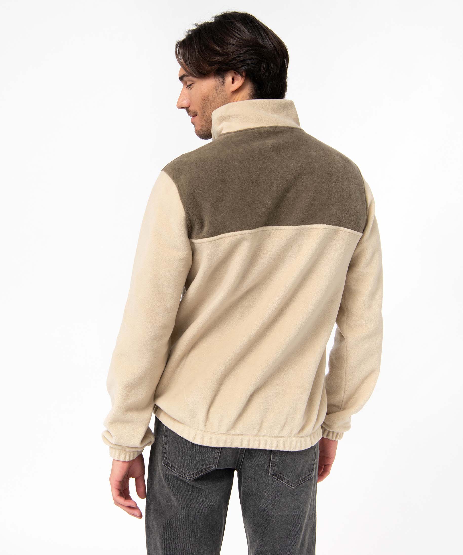 Sweat homme en maille polaire à col zippé ecru | GEMO