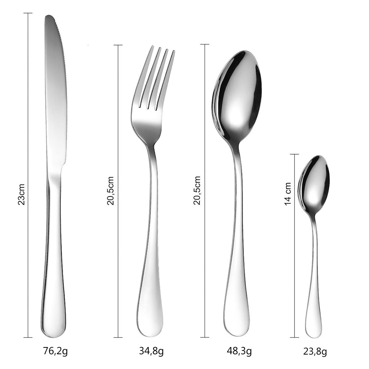 HYIEAR Besteck-Set Essbesteck-Set, 24-tlg. Tafelbesteck-Set, für 6 Personen, Edelstahl