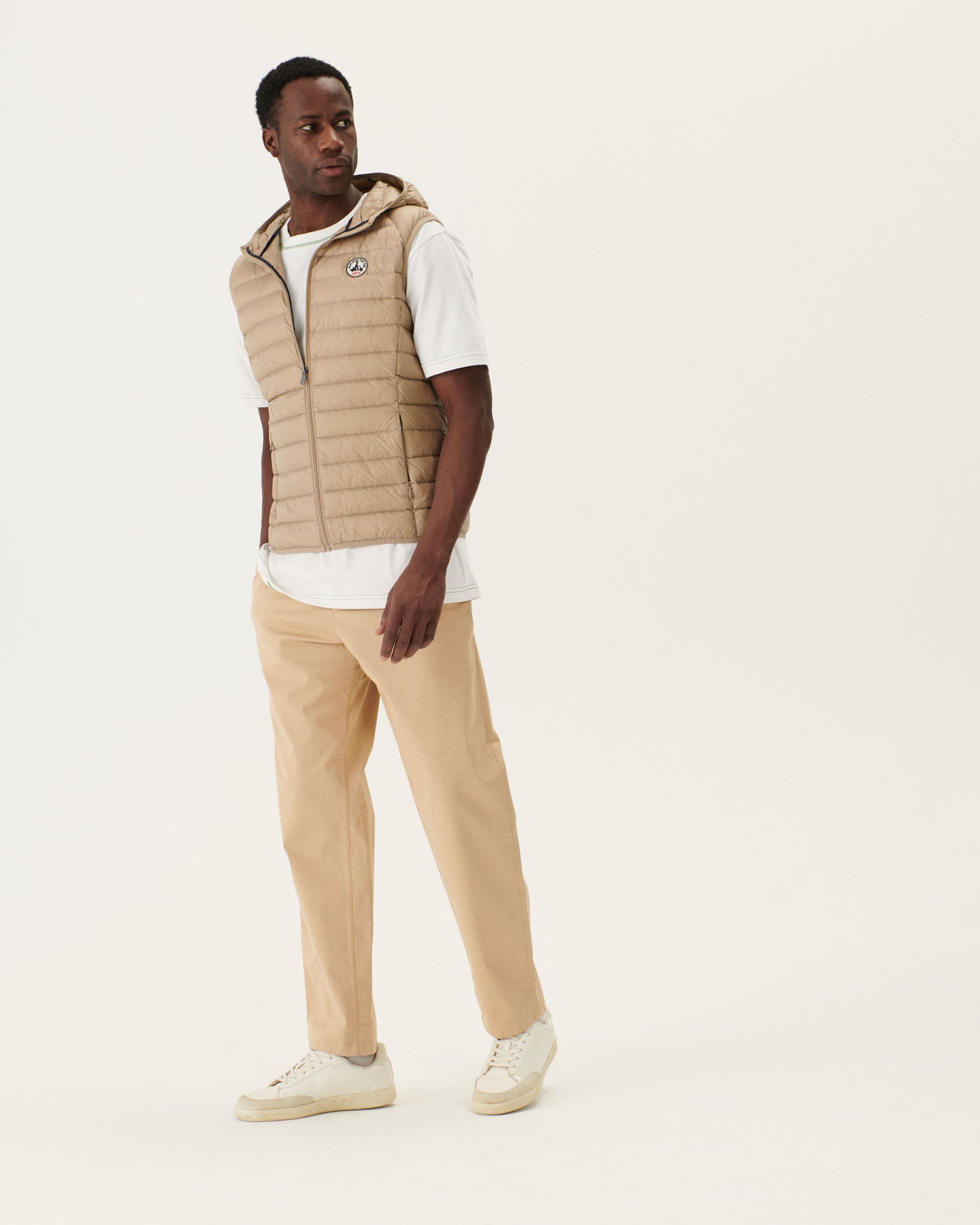 Doudoune sans manches à capuche Beige Pat