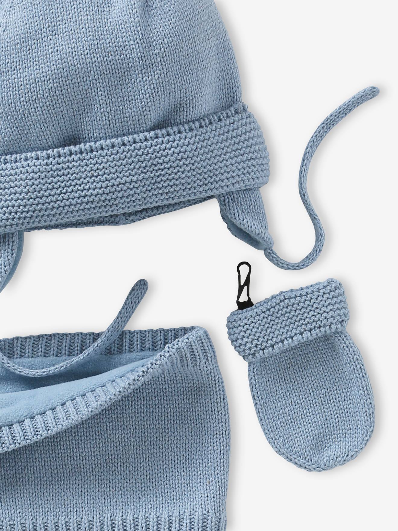 Vertbaudet Jungen Baby-Set: Mütze, Rundschal & Fäustlinge BASICS - graublau