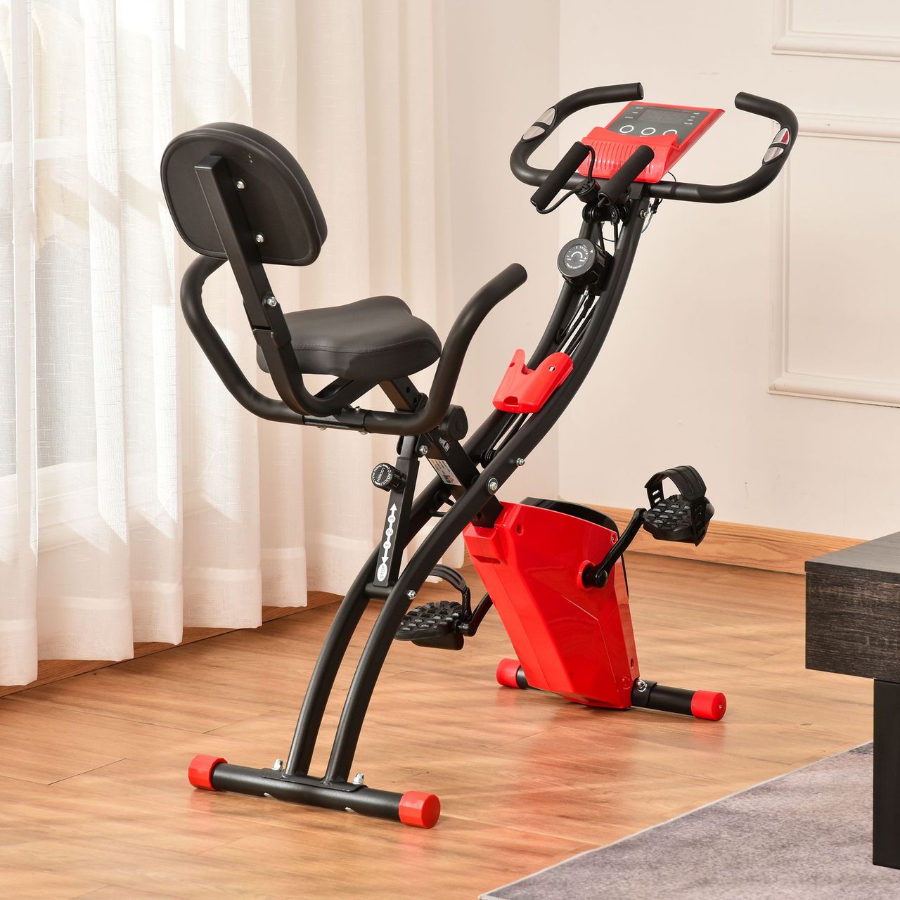 HOMCOM Heimtrainer X-Bike Fahrradtrainer LCD-Display klappbar Rot