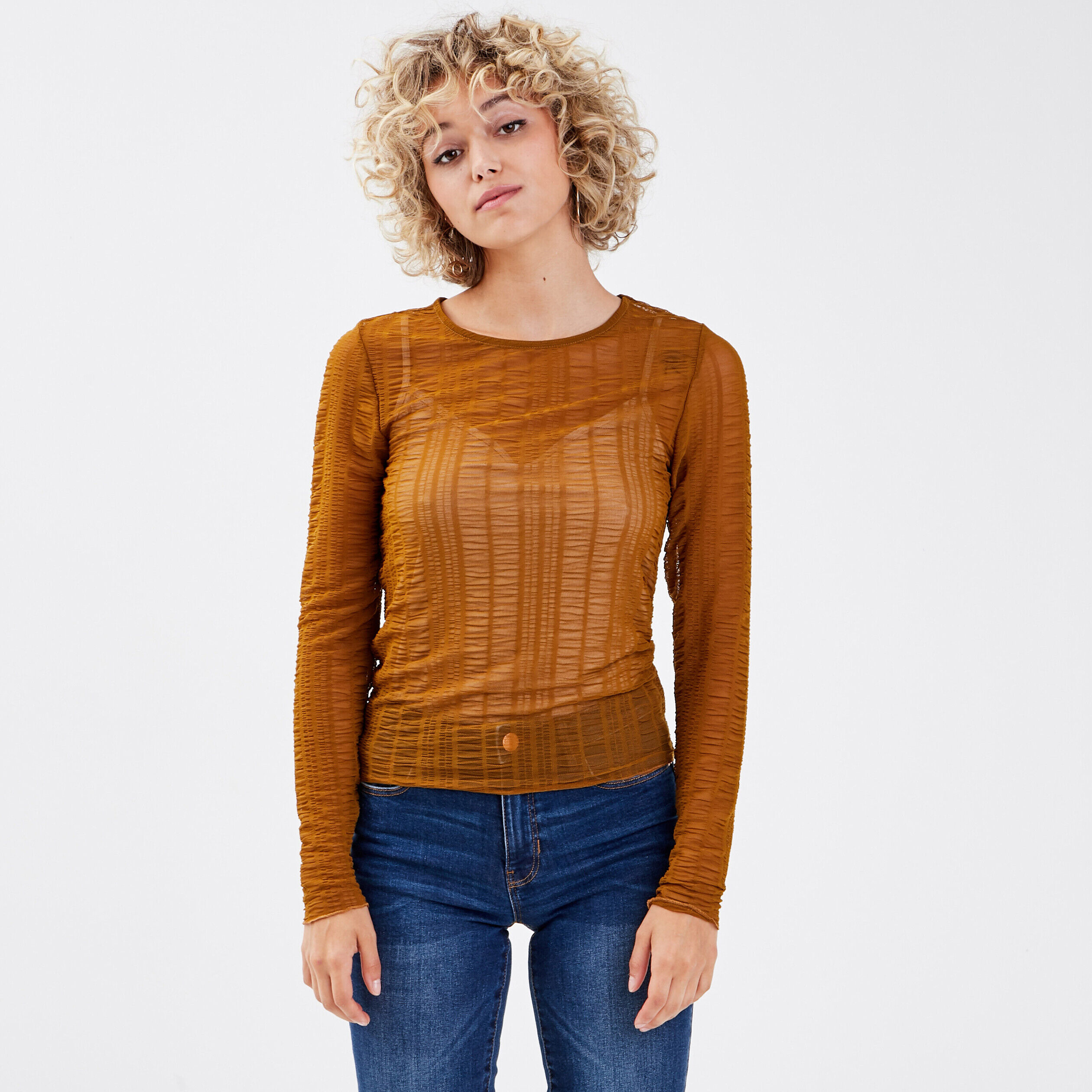 T-shirt manches longues vert olive femme | Cache Cache