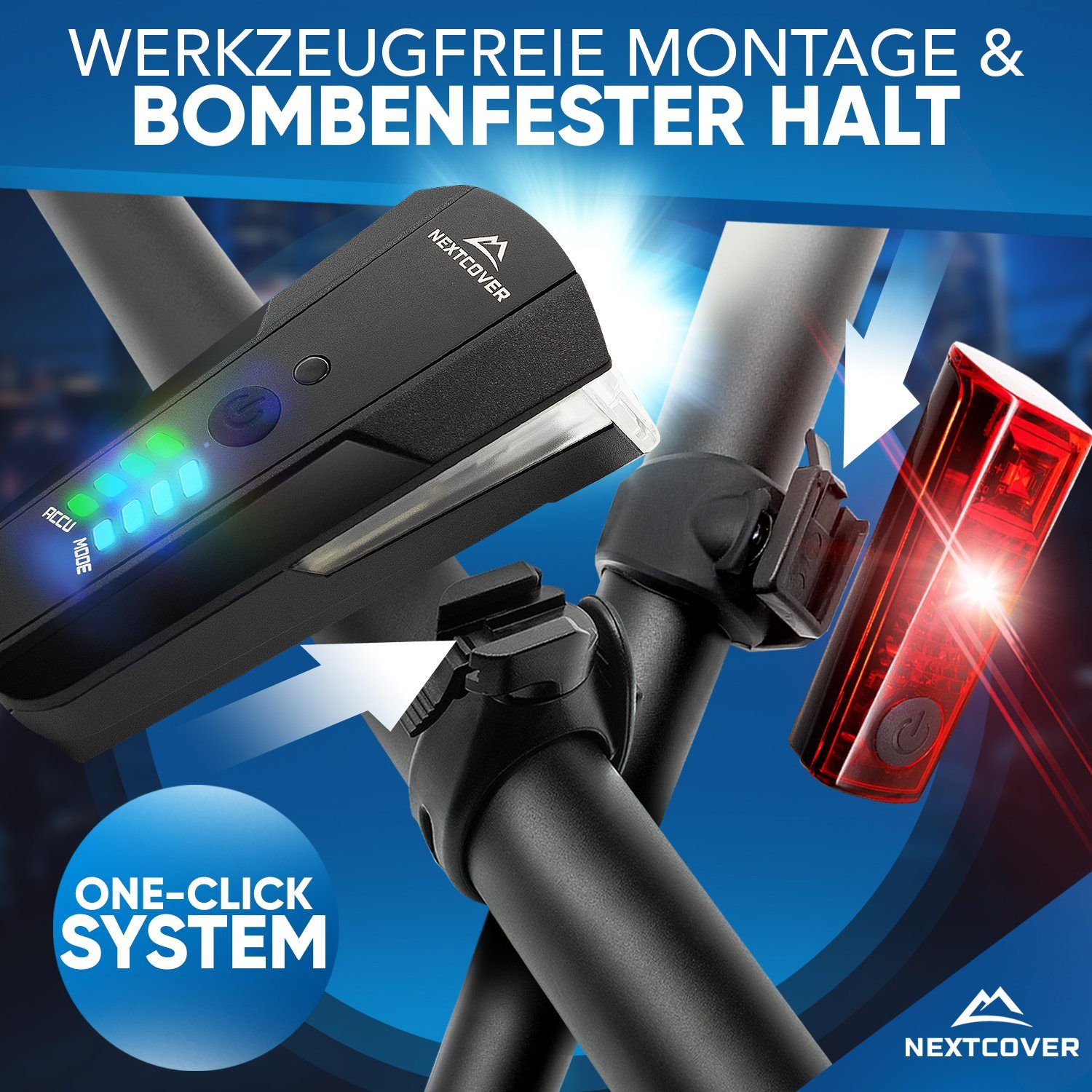 Nextcover Fahrradbeleuchtung NEXTCOVER® Fahrradlicht Set mit [LightSense] Sensor & 11h Akkulaufzeit