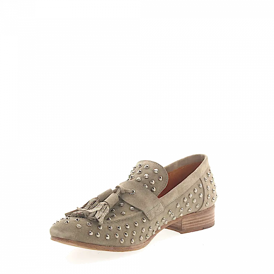 Rossano Bisconti - Tassel Loafer 2002 Veloursleder taupe Nieten silber - grau