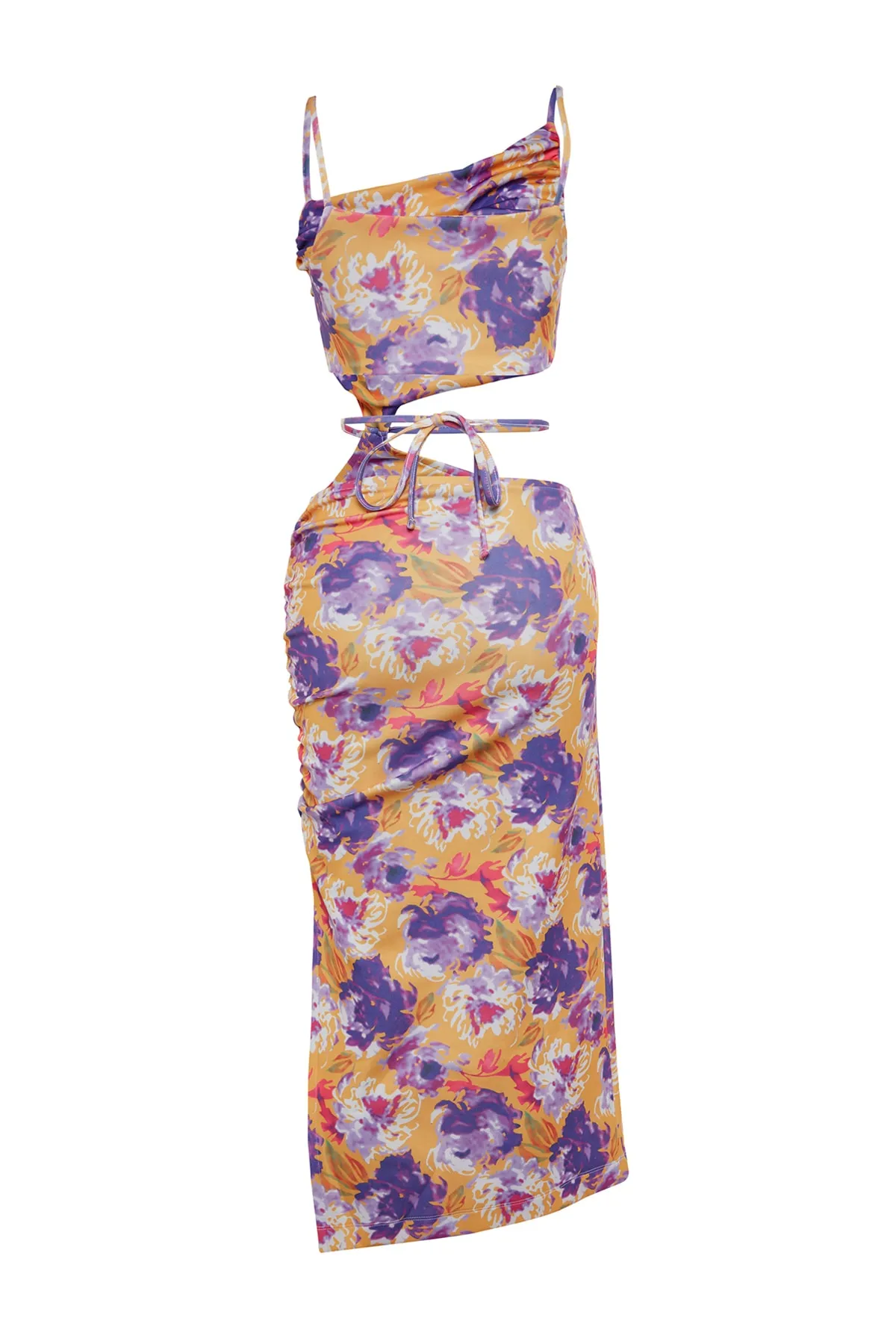 Trendyol Collection  Stilvolles Abendkleid mit mehrfarbigem Blumenmuster und Raffdetails TPRSS22EL0960