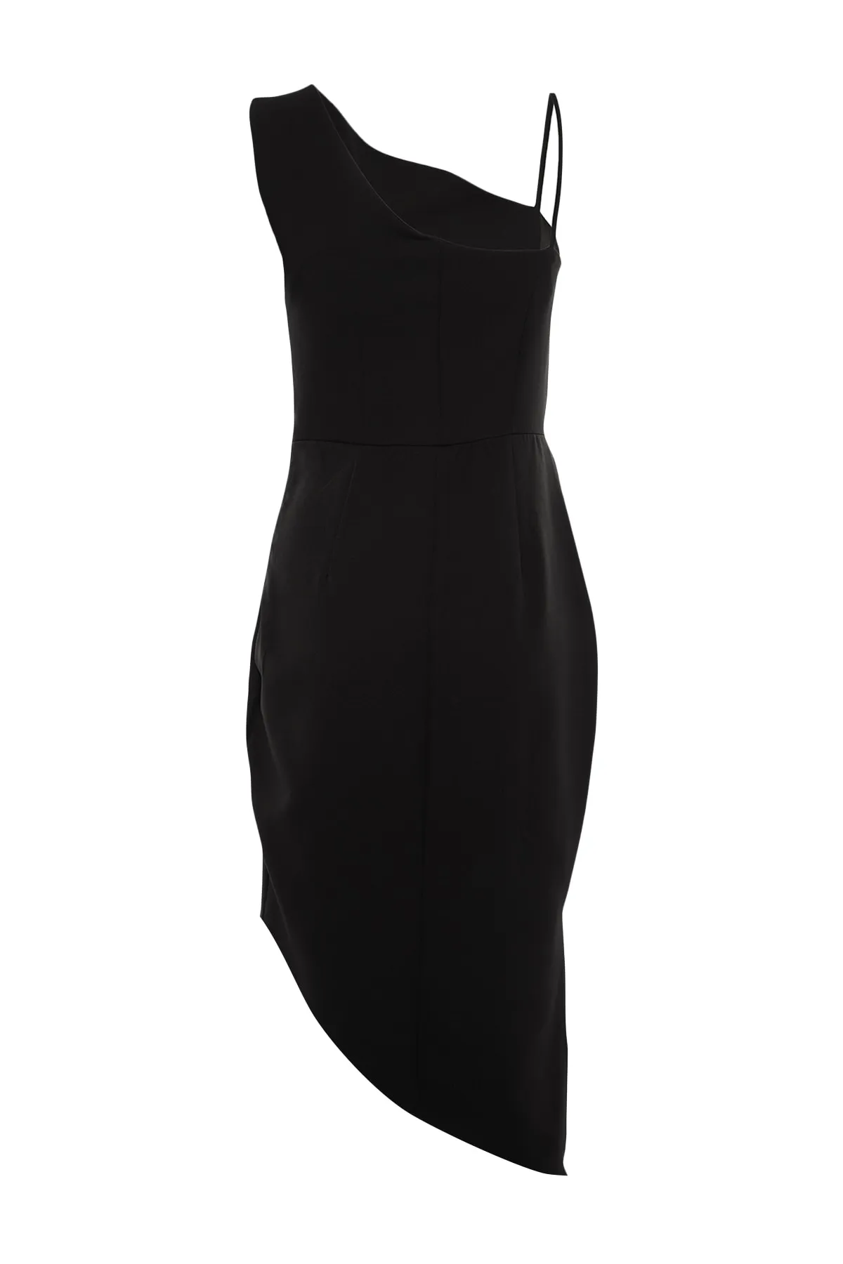 Trendyol Collection  Schwarzes, figurbetontes, gewebtes One-Shoulder-Midikleid TWOSS22EL00551