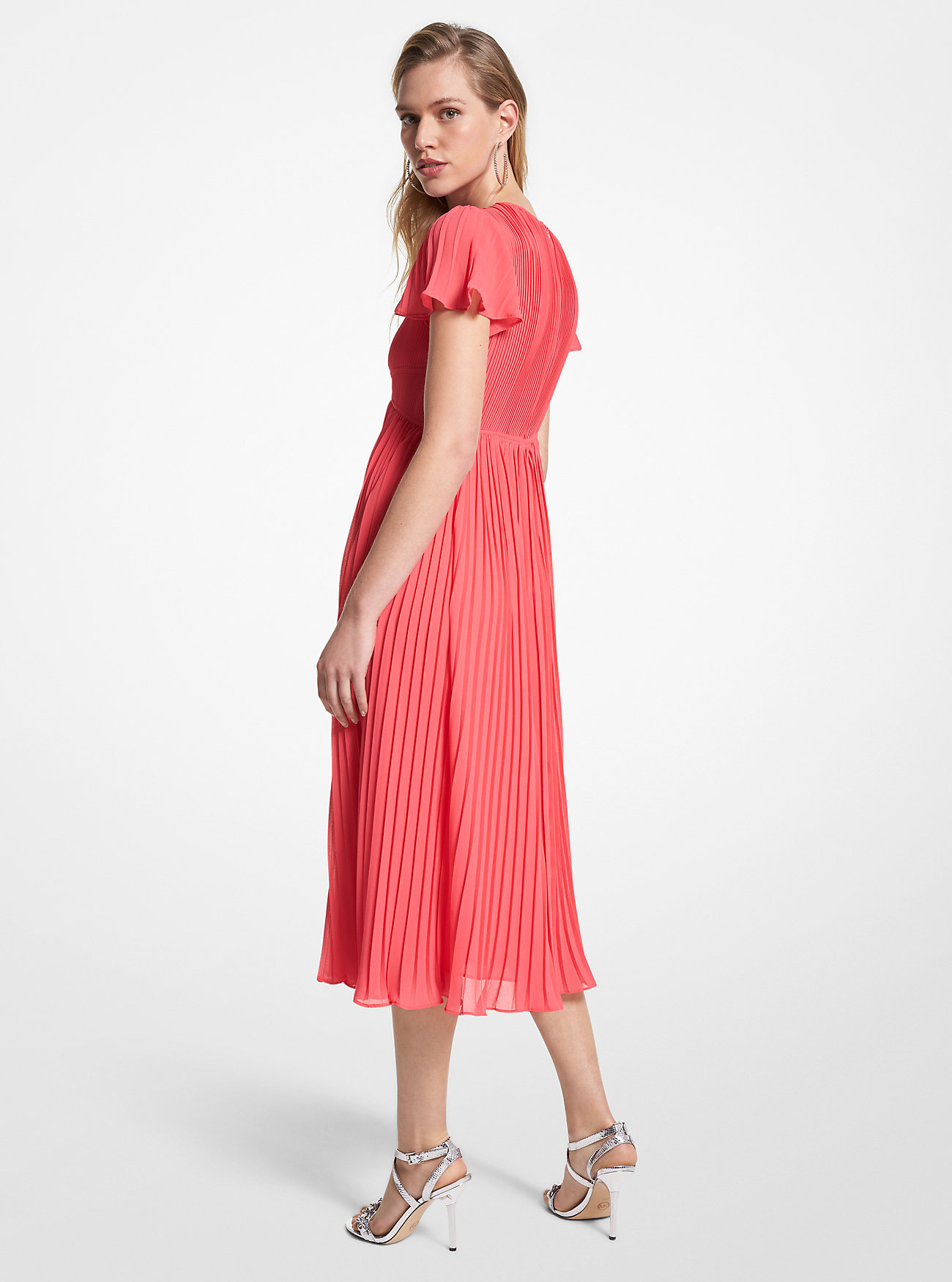 Pleated Georgette Midi Dress - GERANIUM