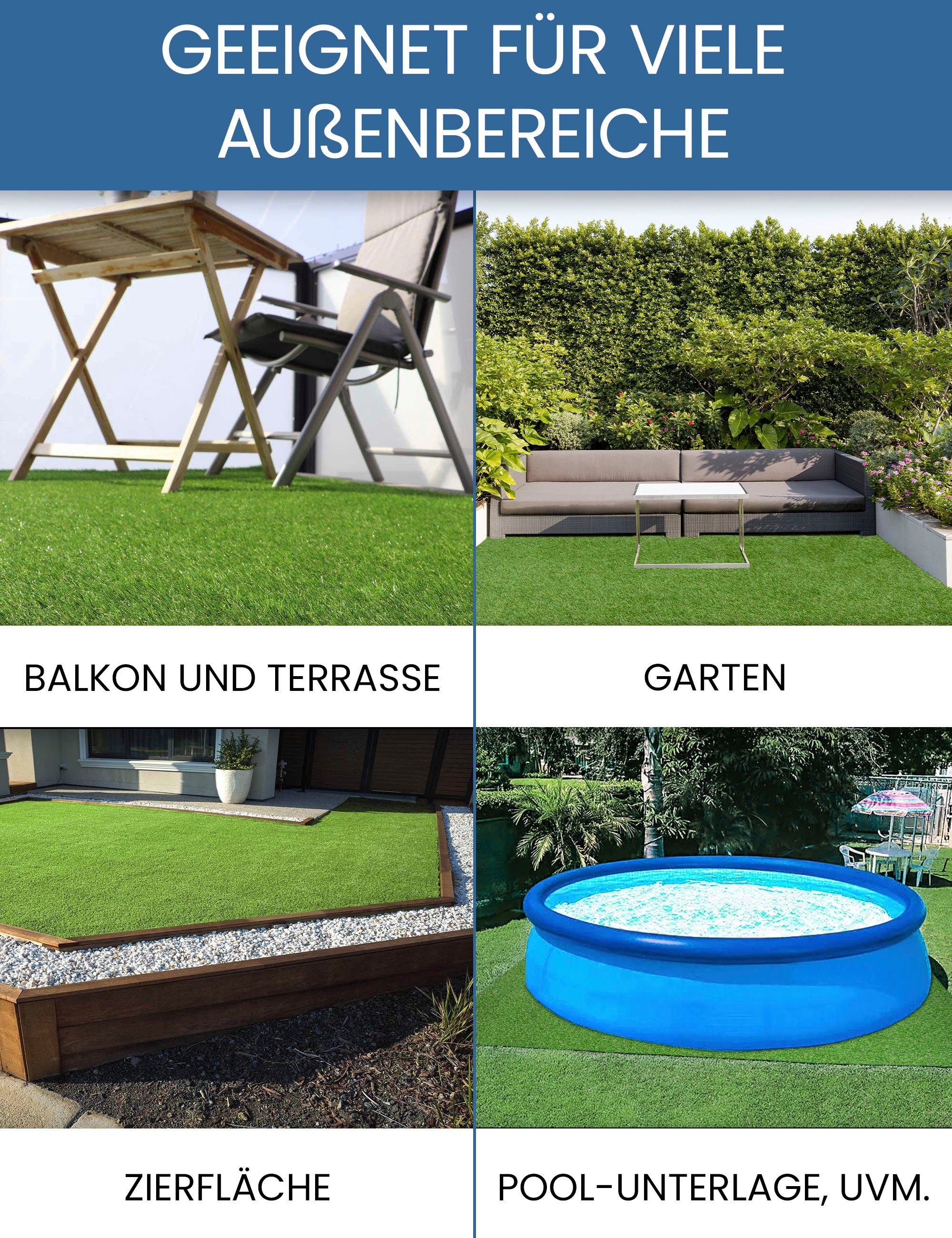Kunstrasen WOODLAND, Primaflor-Ideen in Textil, rechteckig, Höhe: 29 mm, realistische Optik, mit Noppen, ideal für Balkon & Terrasse