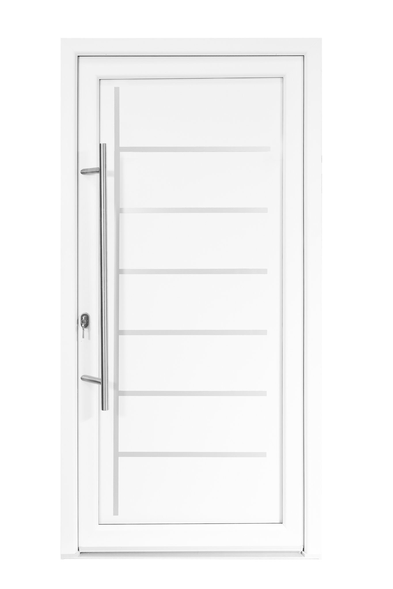 SN DECO GROUP Haustür Bastion Zeta, weiß, E-Öffner, Stoßgriff (Komplett-Set), Elektrischer Türöffner (E-Öffner) ROTO Typ 3RA verbaut