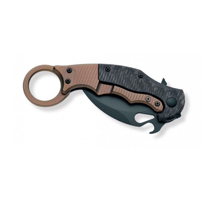 Fox Karambit, Militärmesser mit Kohlefaser- und Titangriff, Cerakote Bronze, Made in Italy