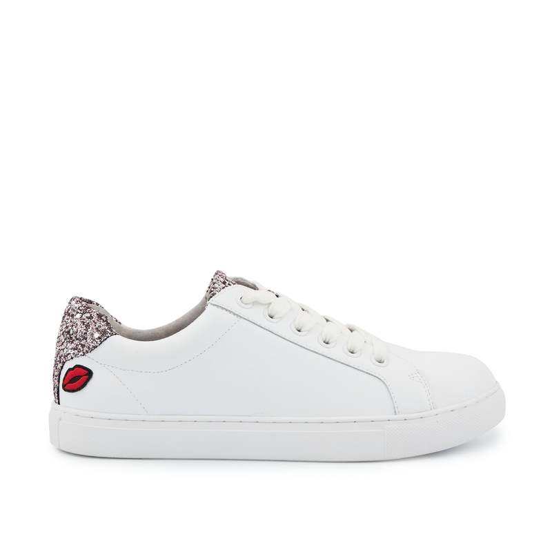 Baskets en cuir Simone blanc/glitter or rose
