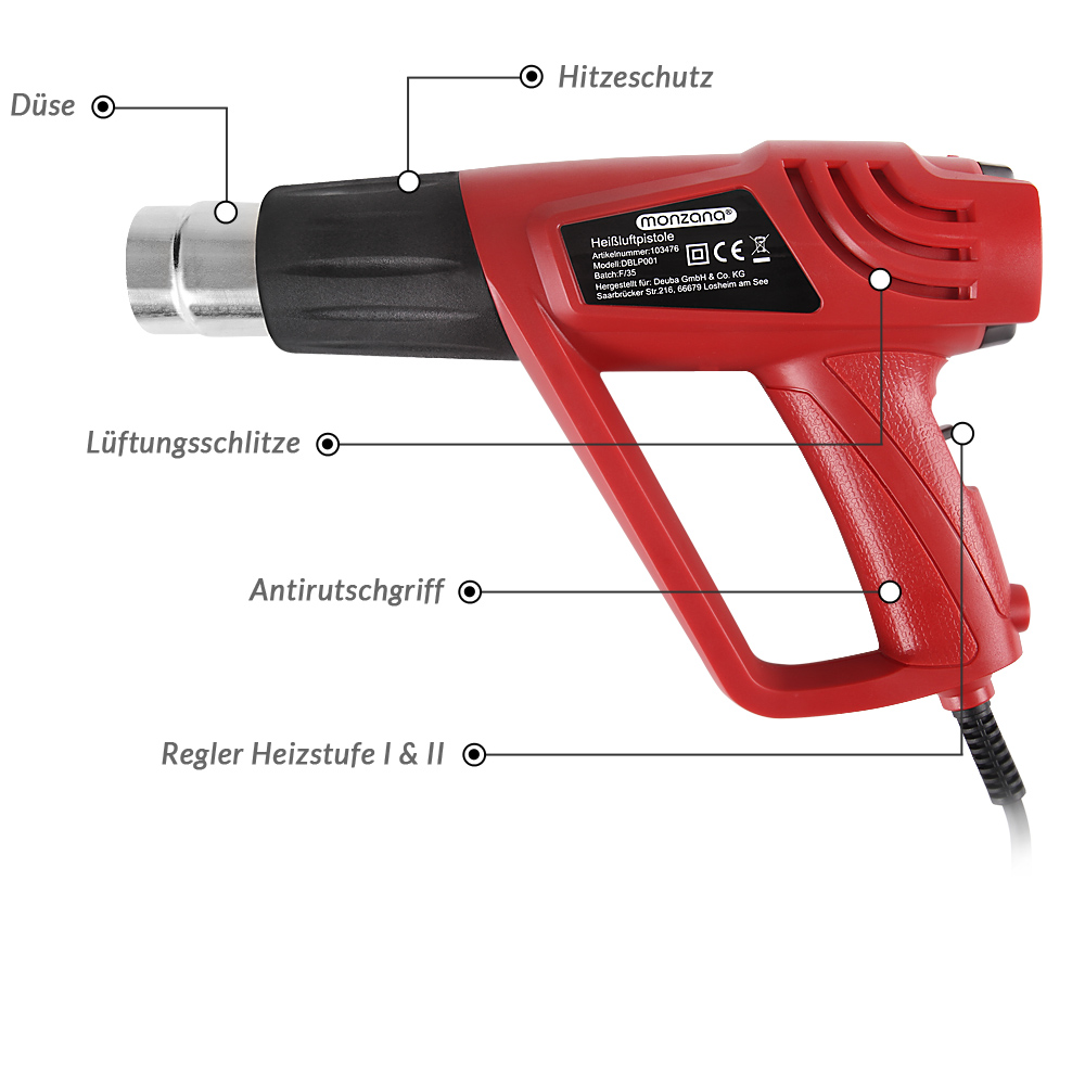 Casaria monzana® Heißluftpistole 2000 Watt inkl. Zubehör und Koffer