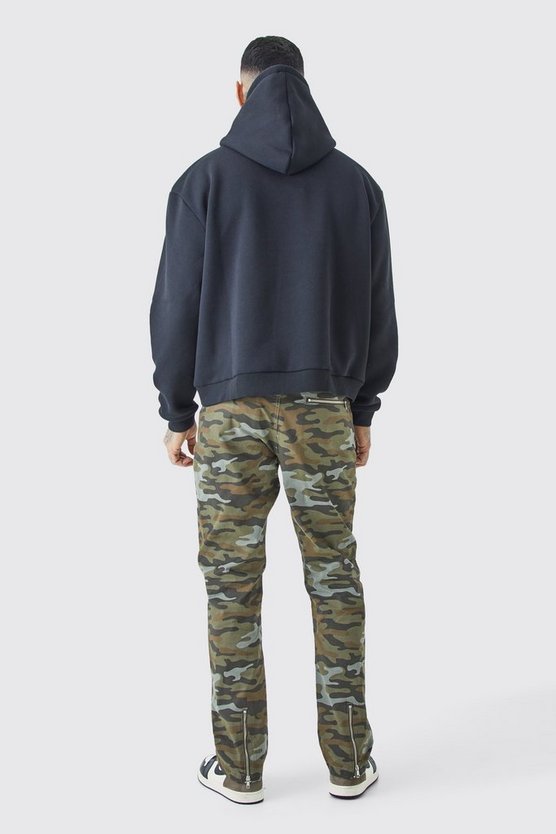 Tall Fixed Waist Straight Leg Twill Camo Zip Gusset Trouser