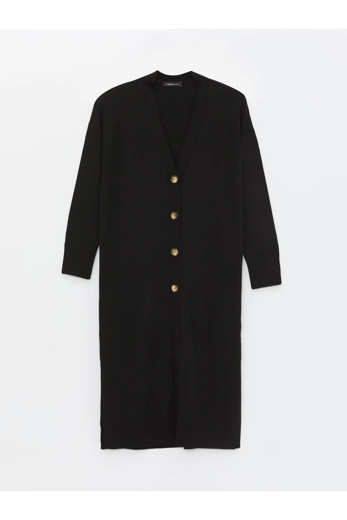 LC Waikiki  Einfarbige, langärmlige Damen-Strickjacke mit V-Ausschnitt