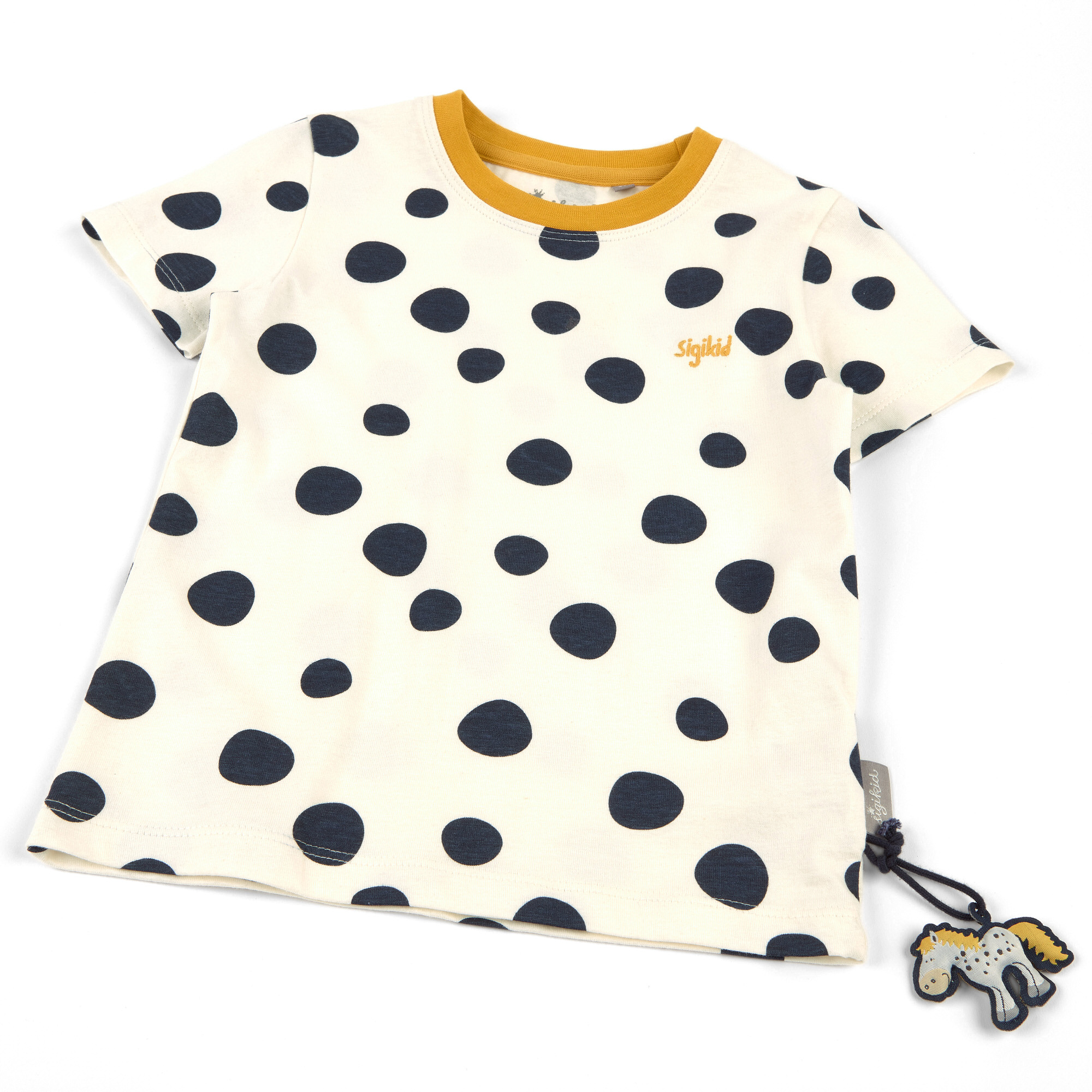 Weißes Kinder T-Shirt mit dunkelblauen Punkten