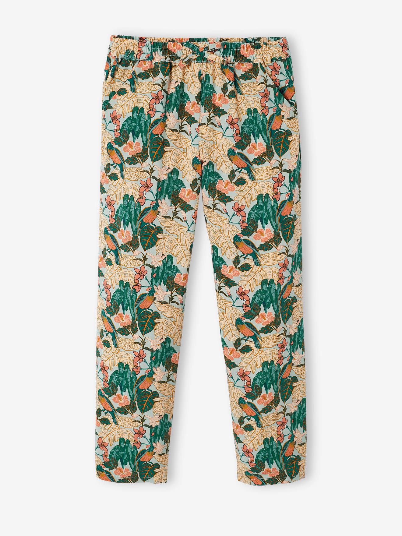 Ensemble T-shirt noué et pantalon fluide imprimé fille corail