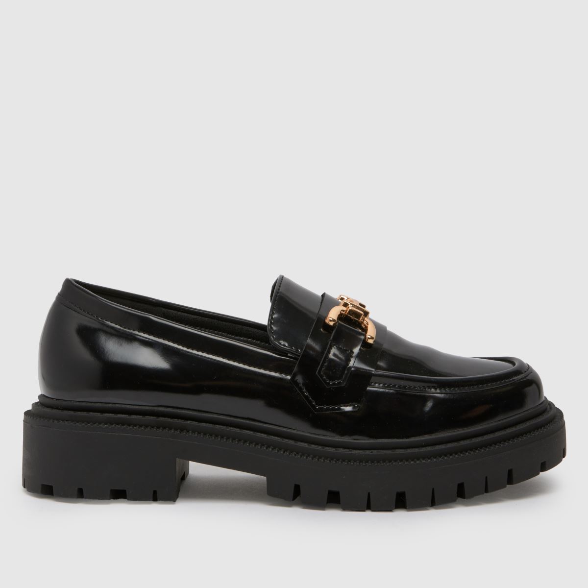Schuh – Svarta, platta loafers med bred passform och snaffle-motiv